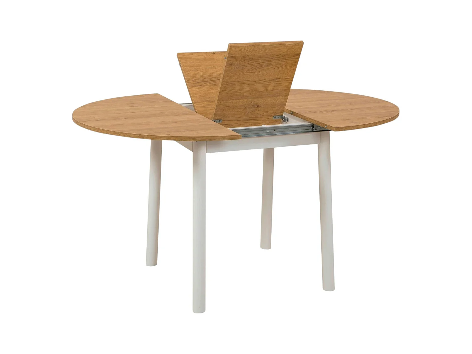 Table extensible blanche plateau effet bois Ø100-131 cm ARDEN