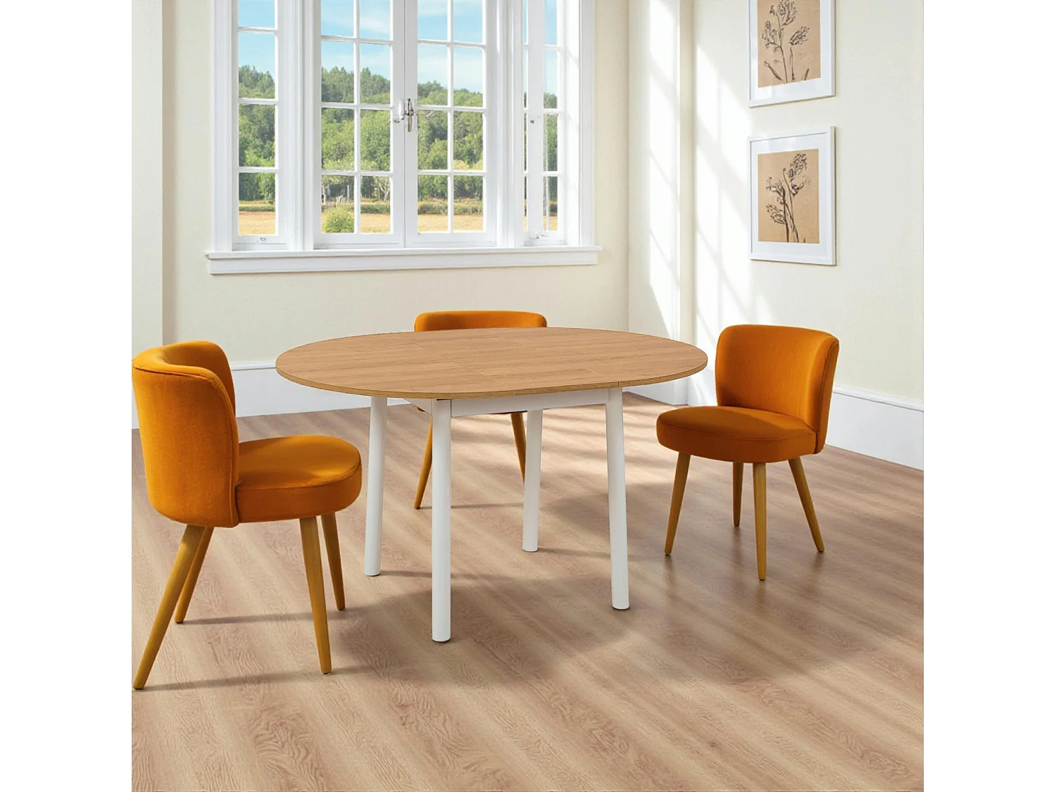 Table extensible blanche plateau effet bois Ø100-131 cm ARDEN