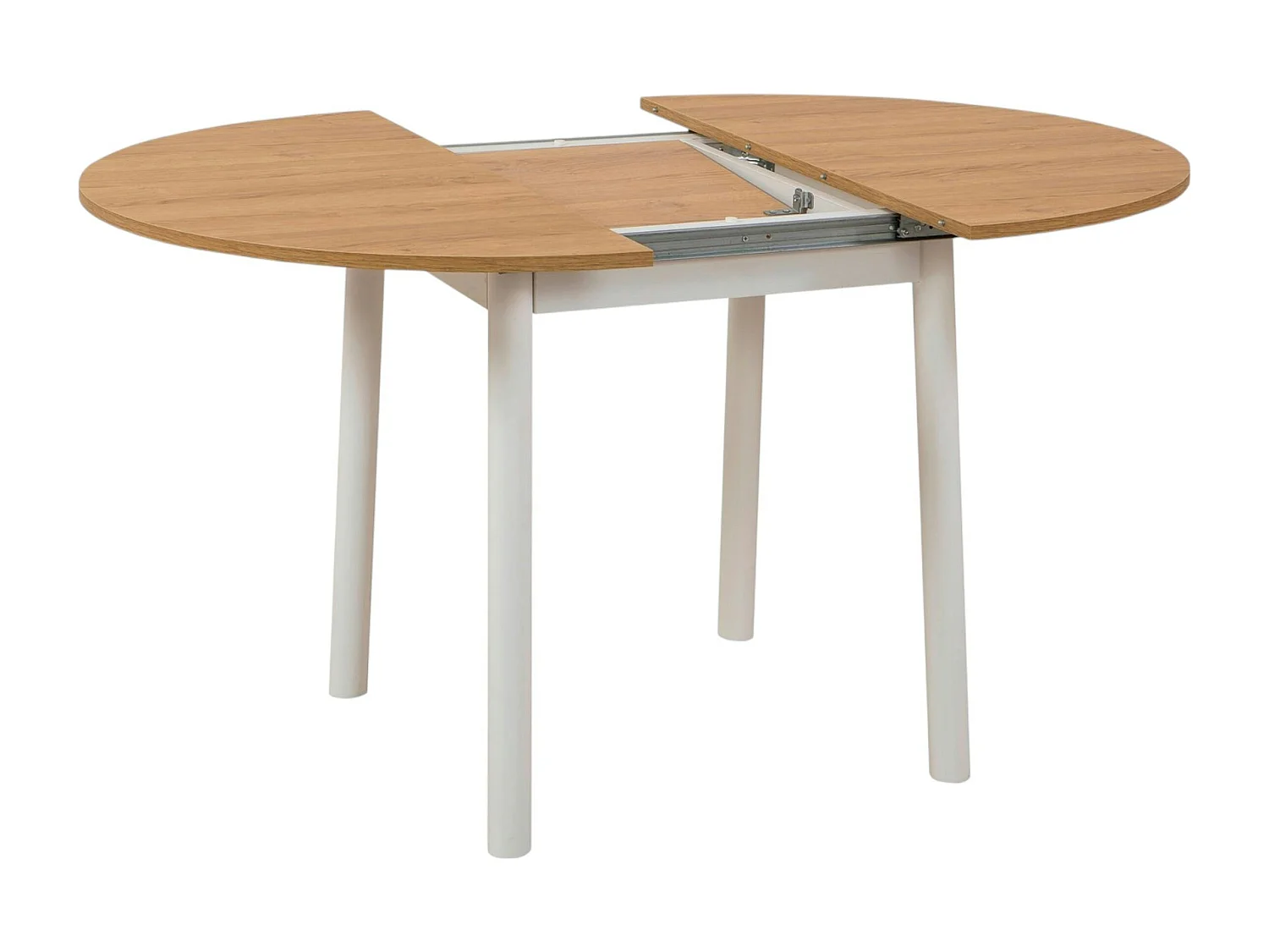 Table extensible blanche plateau effet bois Ø100-131 cm ARDEN