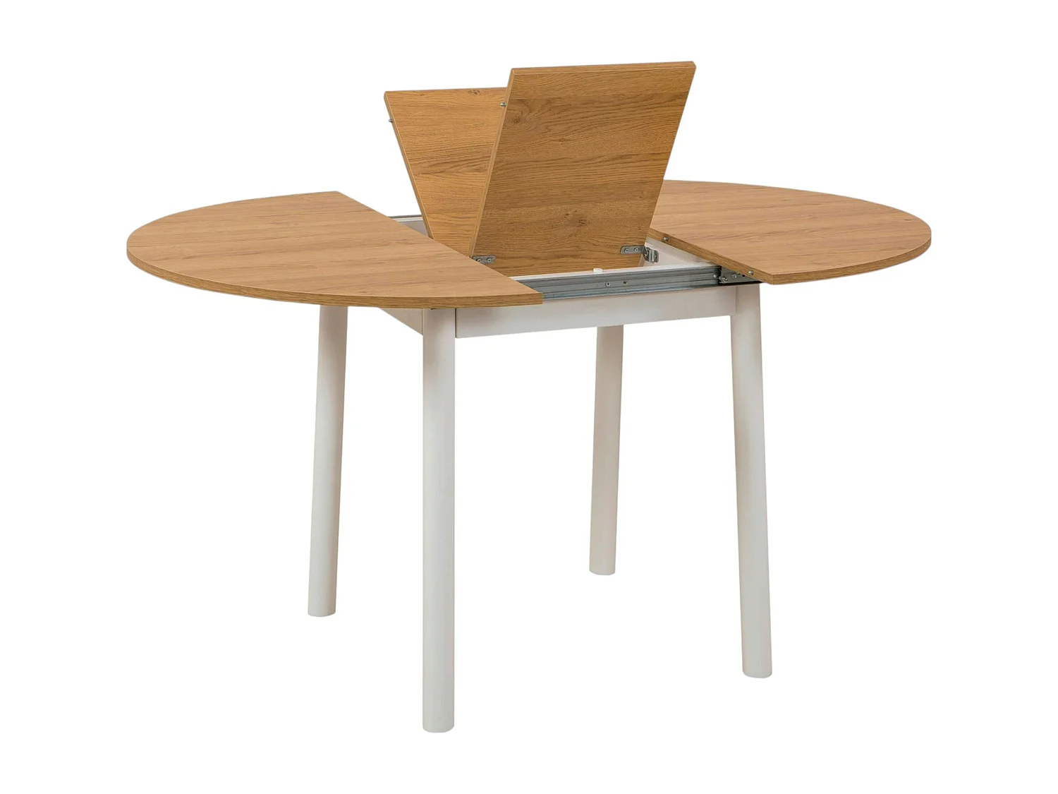 Table extensible blanche plateau effet bois Ø100-131 cm ARDEN