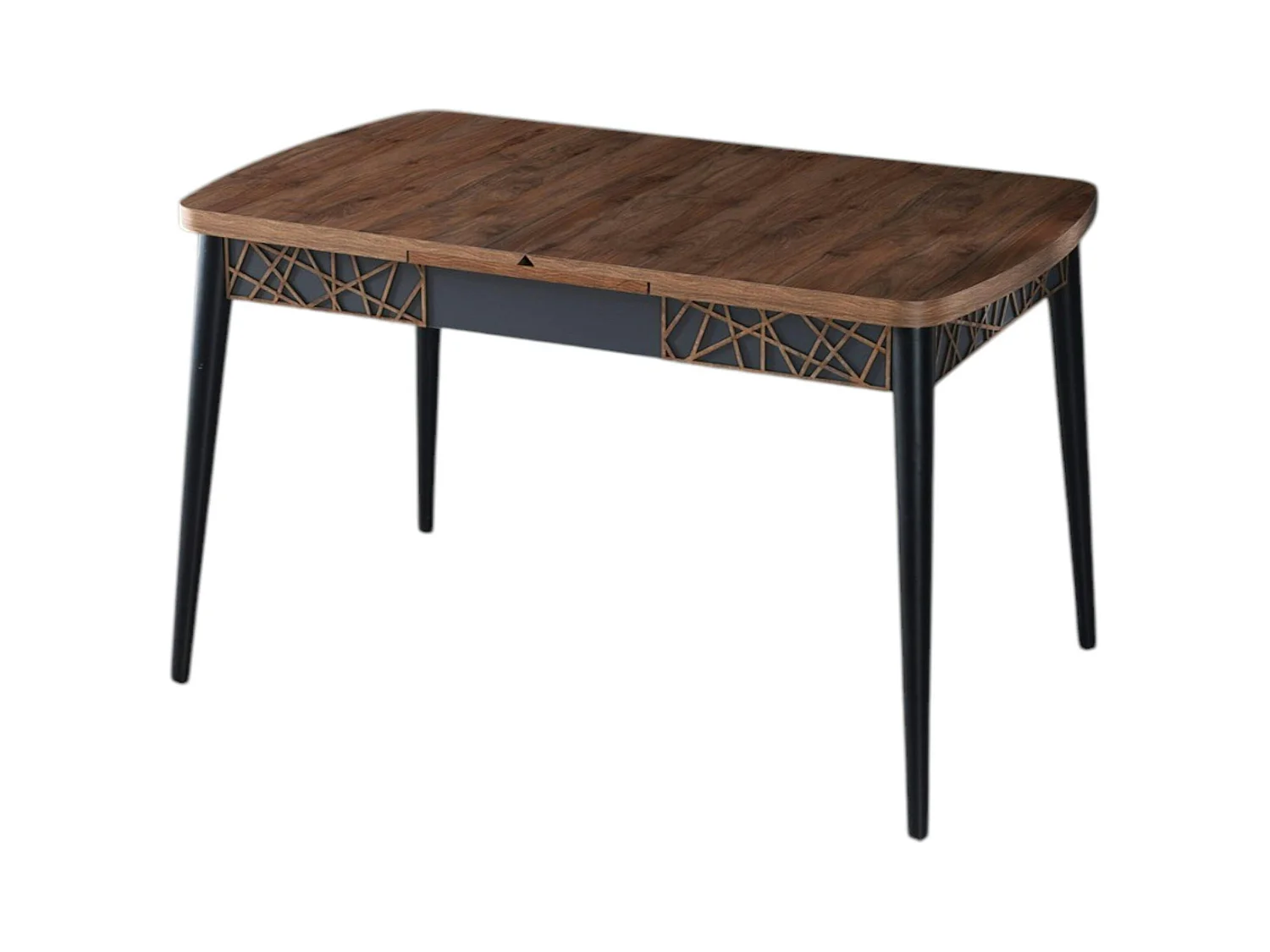 Table extensible effet noyer, pieds noirs 132-170 cm LUNOR