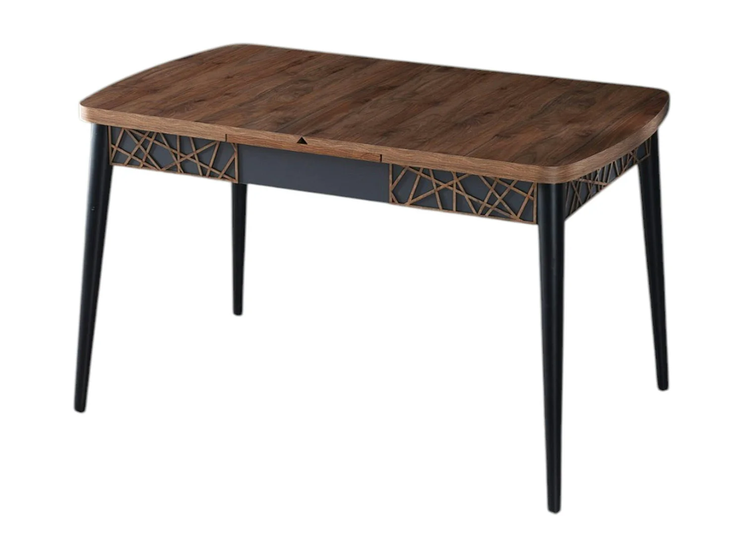 Table extensible effet noyer, pieds noirs 132-170 cm LUNOR