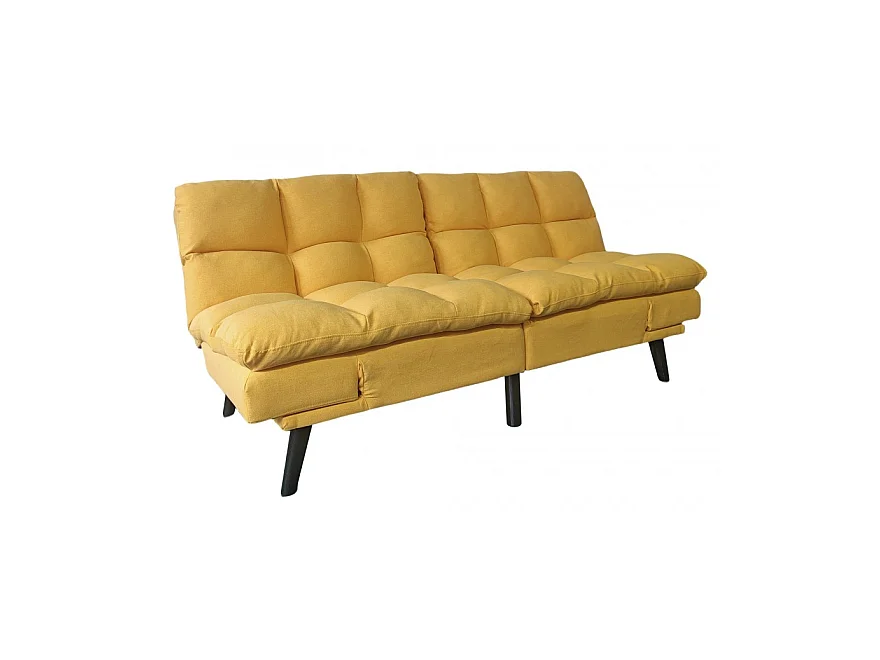 Canapé convertible clic-clac 2 places en tissu jaune moutarde