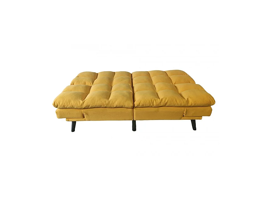 Canapé convertible clic-clac 2 places en tissu jaune moutarde