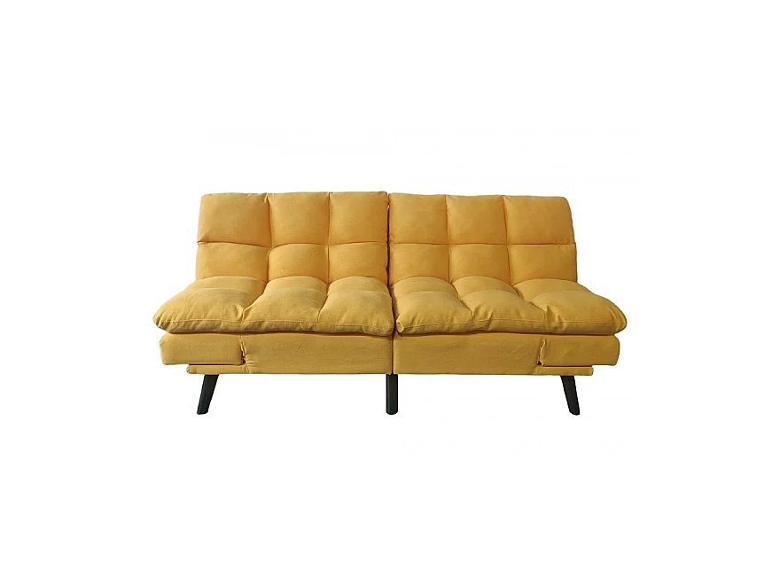 Canapé convertible clic-clac 2 places en tissu jaune moutarde