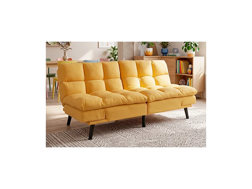 Canapé convertible clic-clac 2 places en tissu jaune moutarde