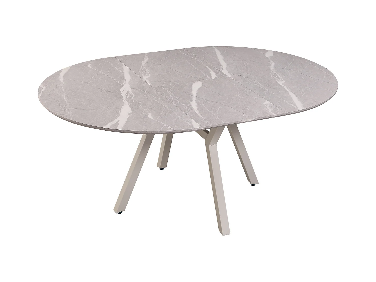 Table à manger ronde extensible coloris effet marbre gris - Longueur 130/160 x Largeur 130 cm x Hauteur 76cm