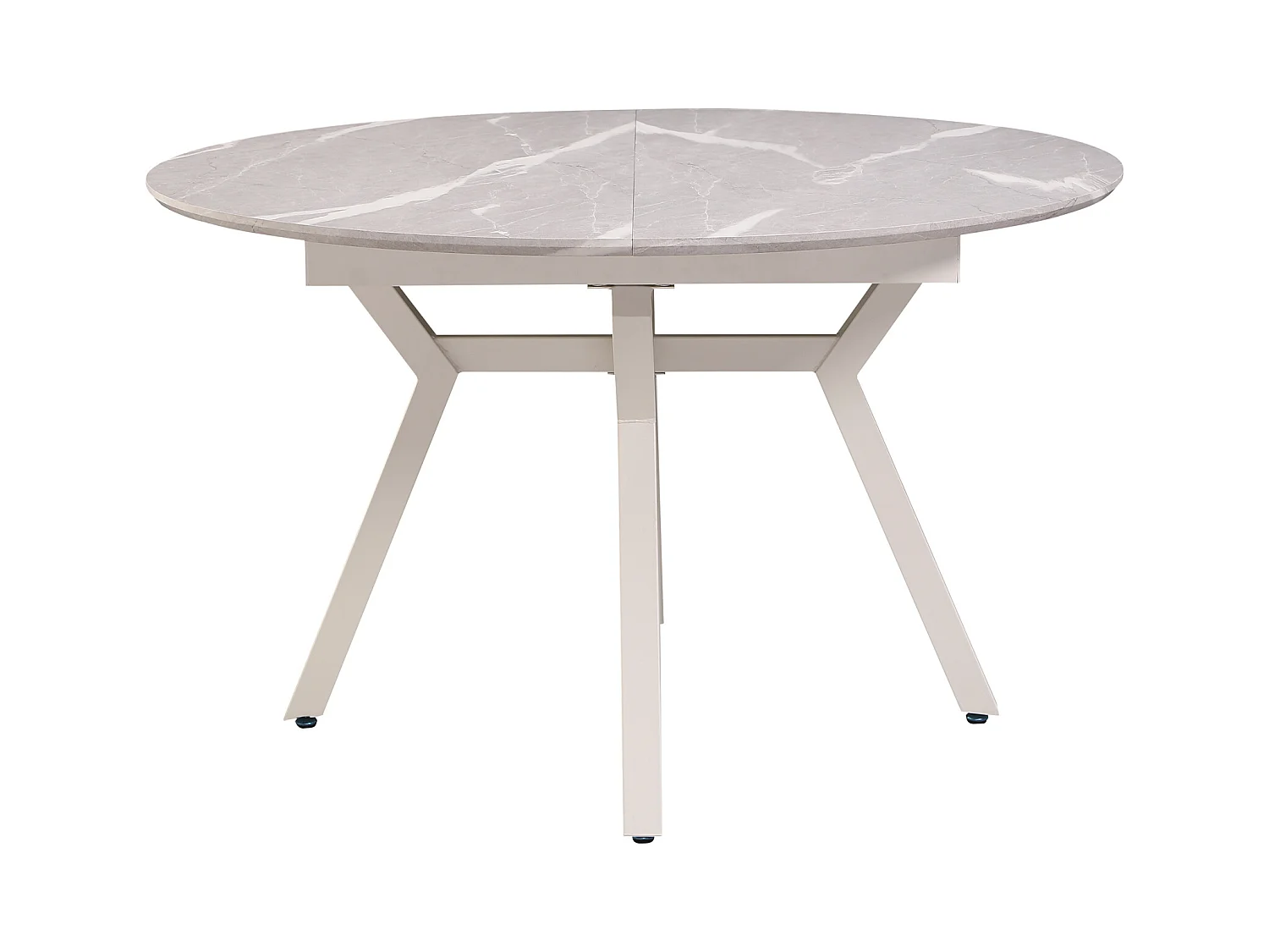 Table à manger ronde extensible coloris effet marbre gris - Longueur 130/160 x Largeur 130 cm x Hauteur 76cm