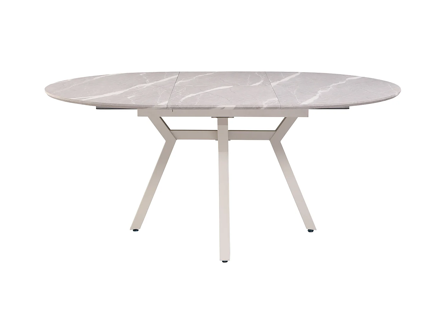 Table à manger ronde extensible coloris effet marbre gris - Longueur 130/160 x Largeur 130 cm x Hauteur 76cm