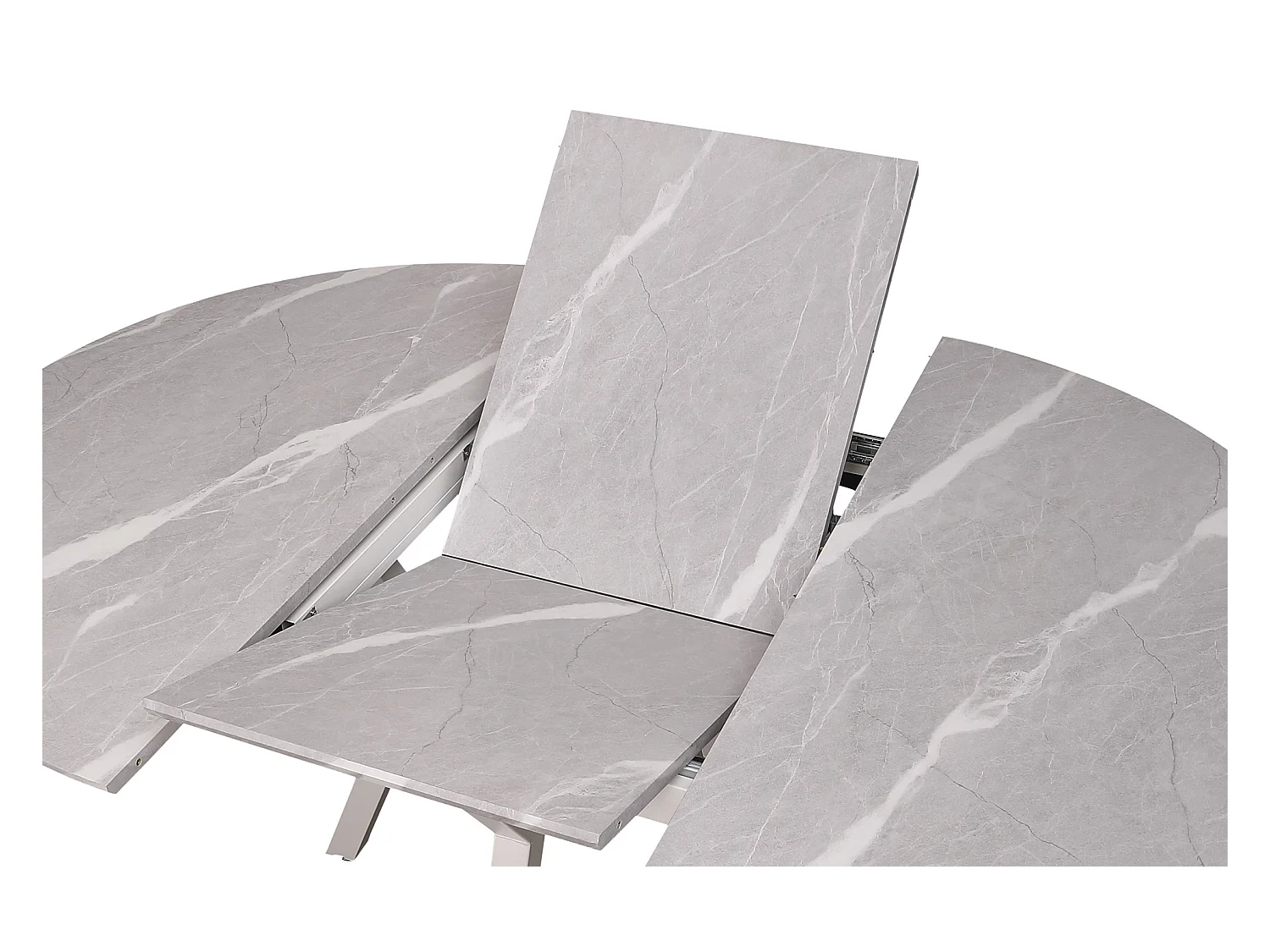 Table à manger ronde extensible coloris effet marbre gris - Longueur 130/160 x Largeur 130 cm x Hauteur 76cm