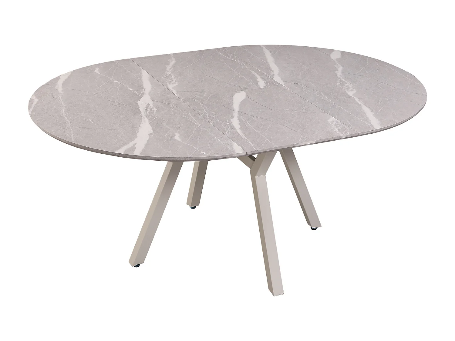 Table à manger ronde extensible coloris effet marbre gris - Longueur 130/160 x Largeur 130 cm x Hauteur 76cm