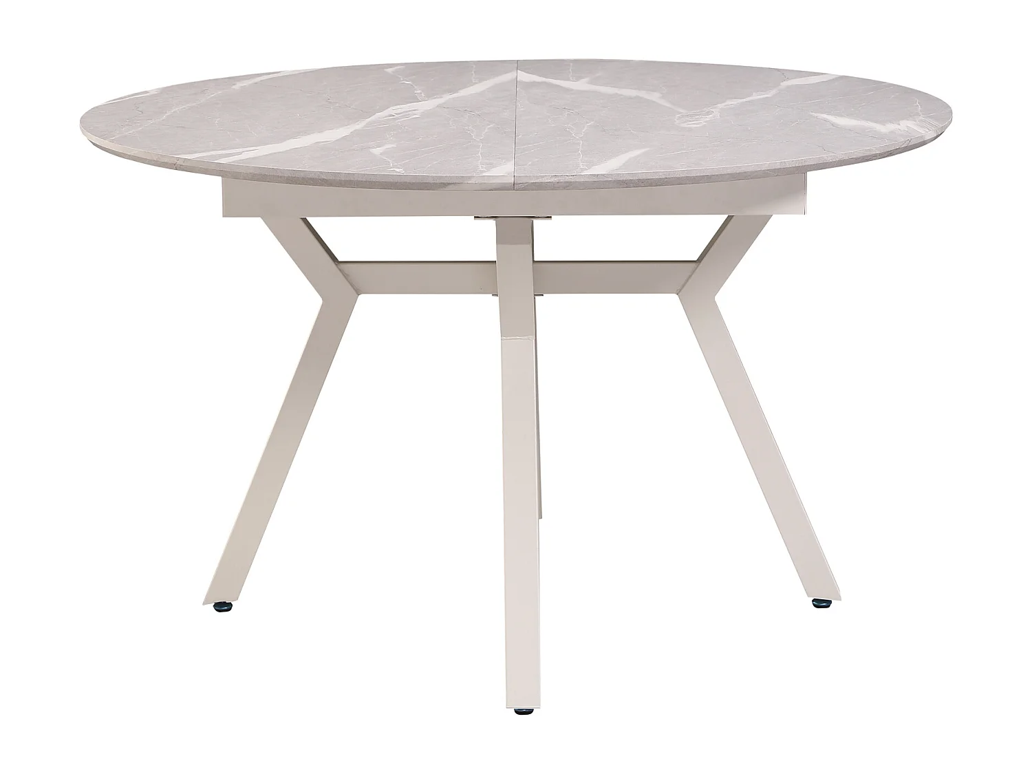 Table à manger ronde extensible coloris effet marbre gris - Longueur 130/160 x Largeur 130 cm x Hauteur 76cm