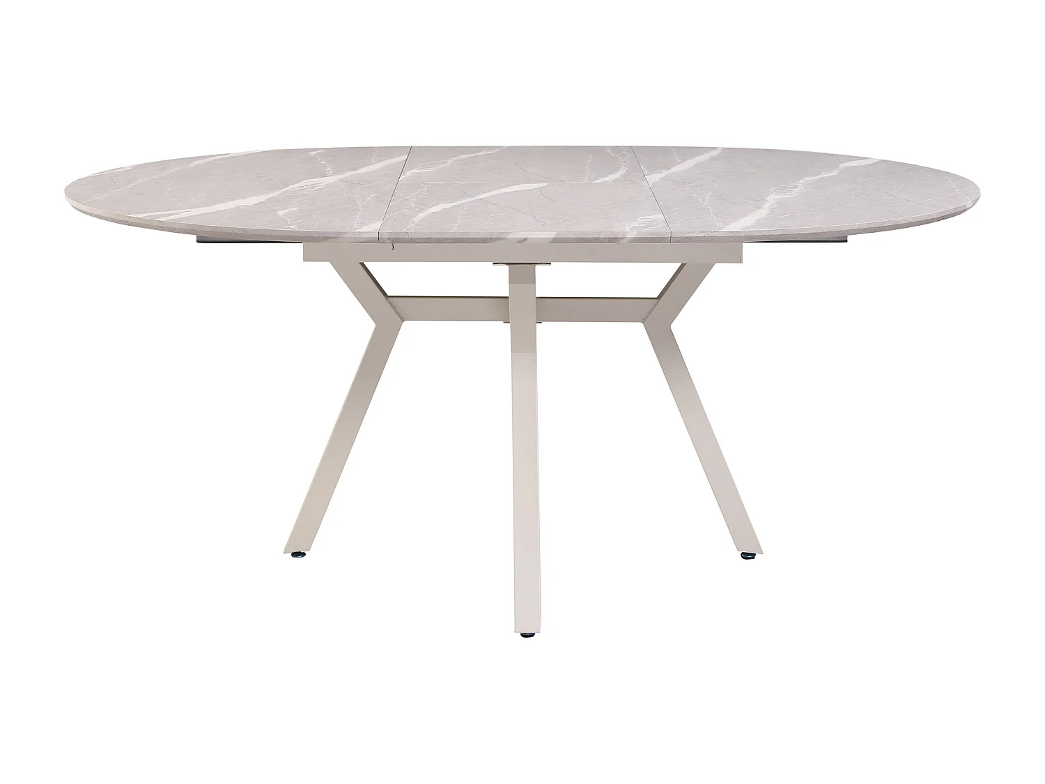 Table à manger ronde extensible coloris effet marbre gris - Longueur 130/160 x Largeur 130 cm x Hauteur 76cm