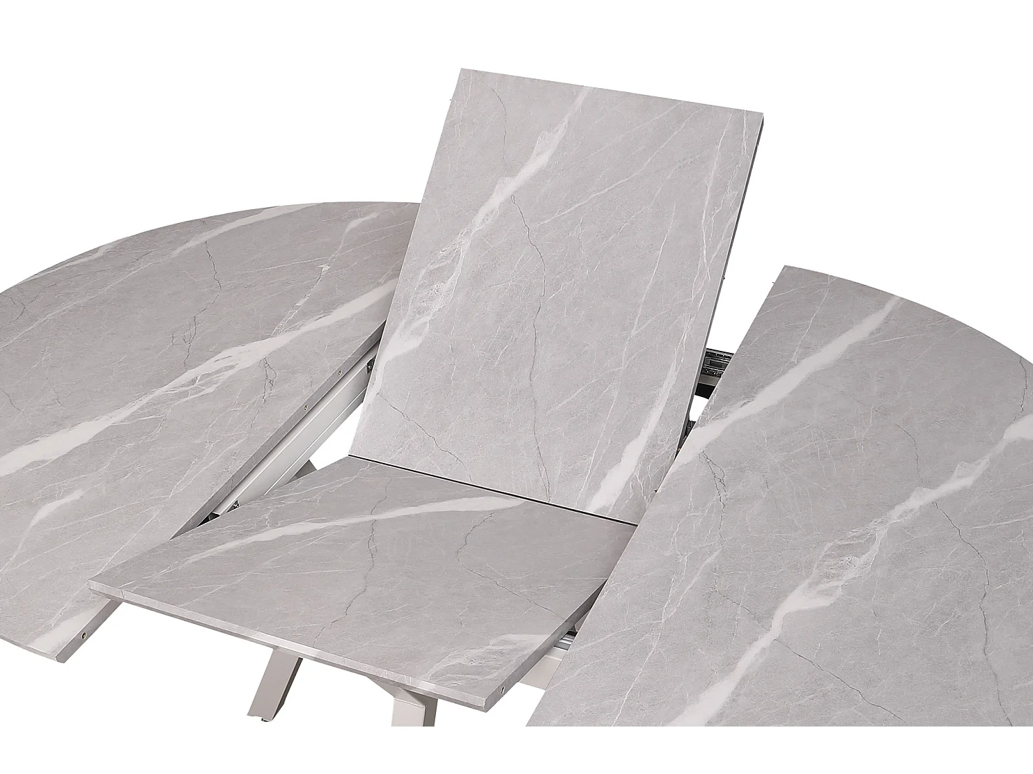 Table à manger ronde extensible coloris effet marbre gris - Longueur 130/160 x Largeur 130 cm x Hauteur 76cm