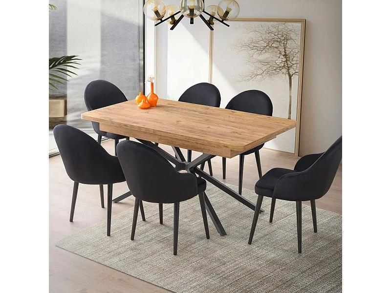 Table extensible effet chêne pied central 160-200 cm JENA