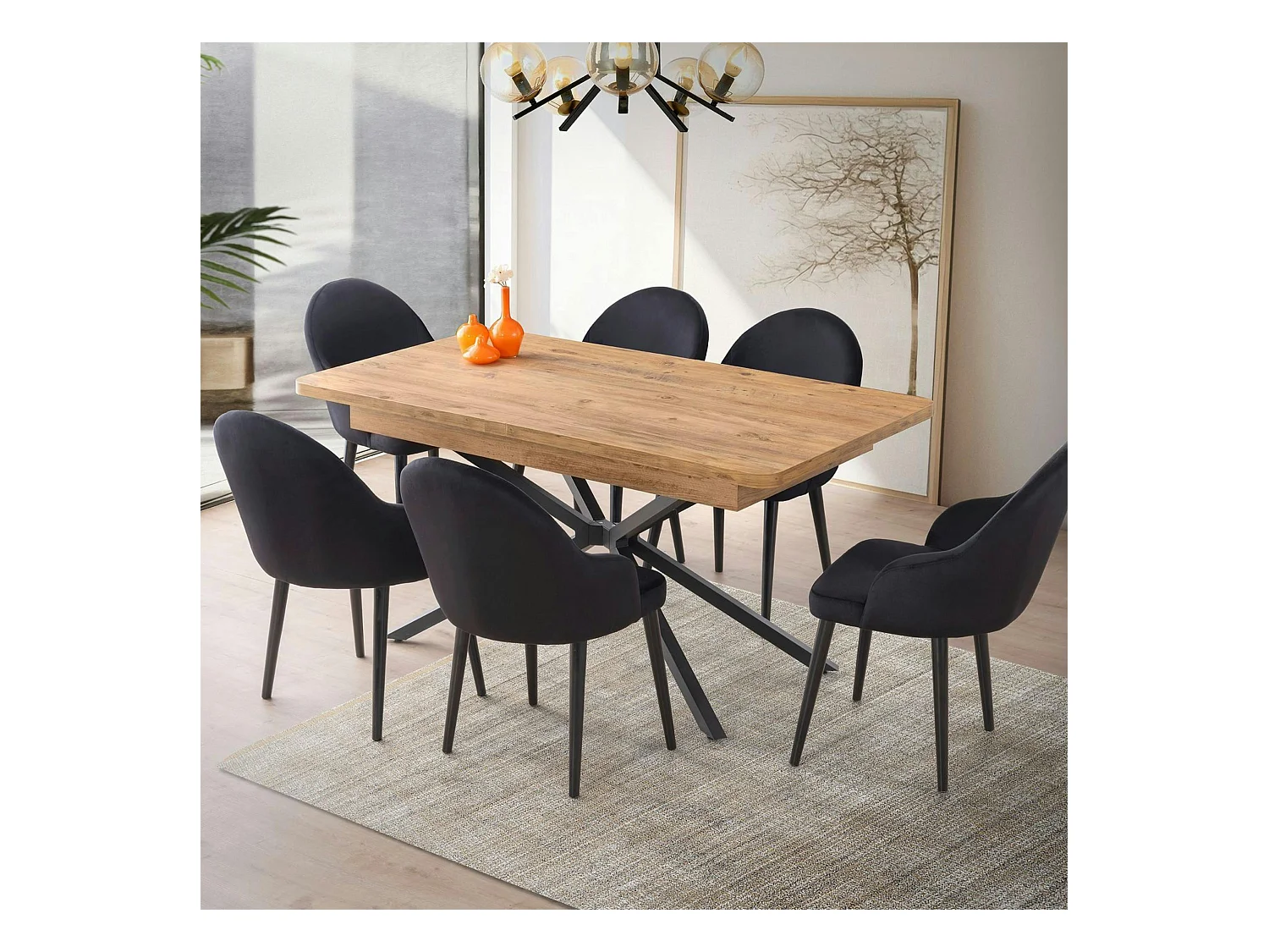 Table extensible effet chêne pied central 160-200 cm JENA