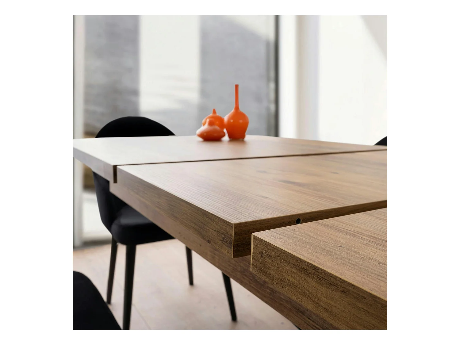 Table extensible effet chêne pied central 160-200 cm JENA