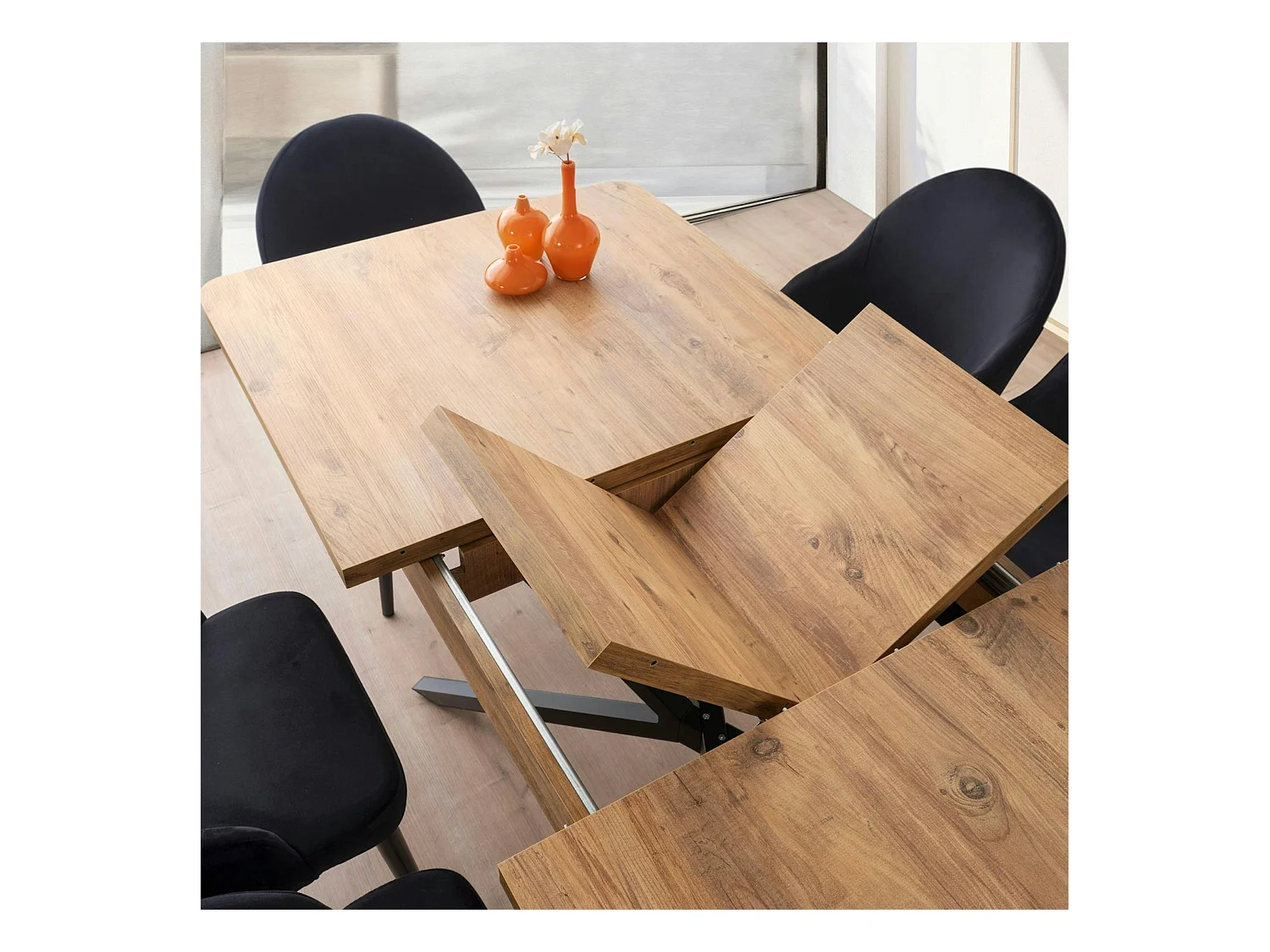 Table extensible effet chêne pied central 160-200 cm JENA