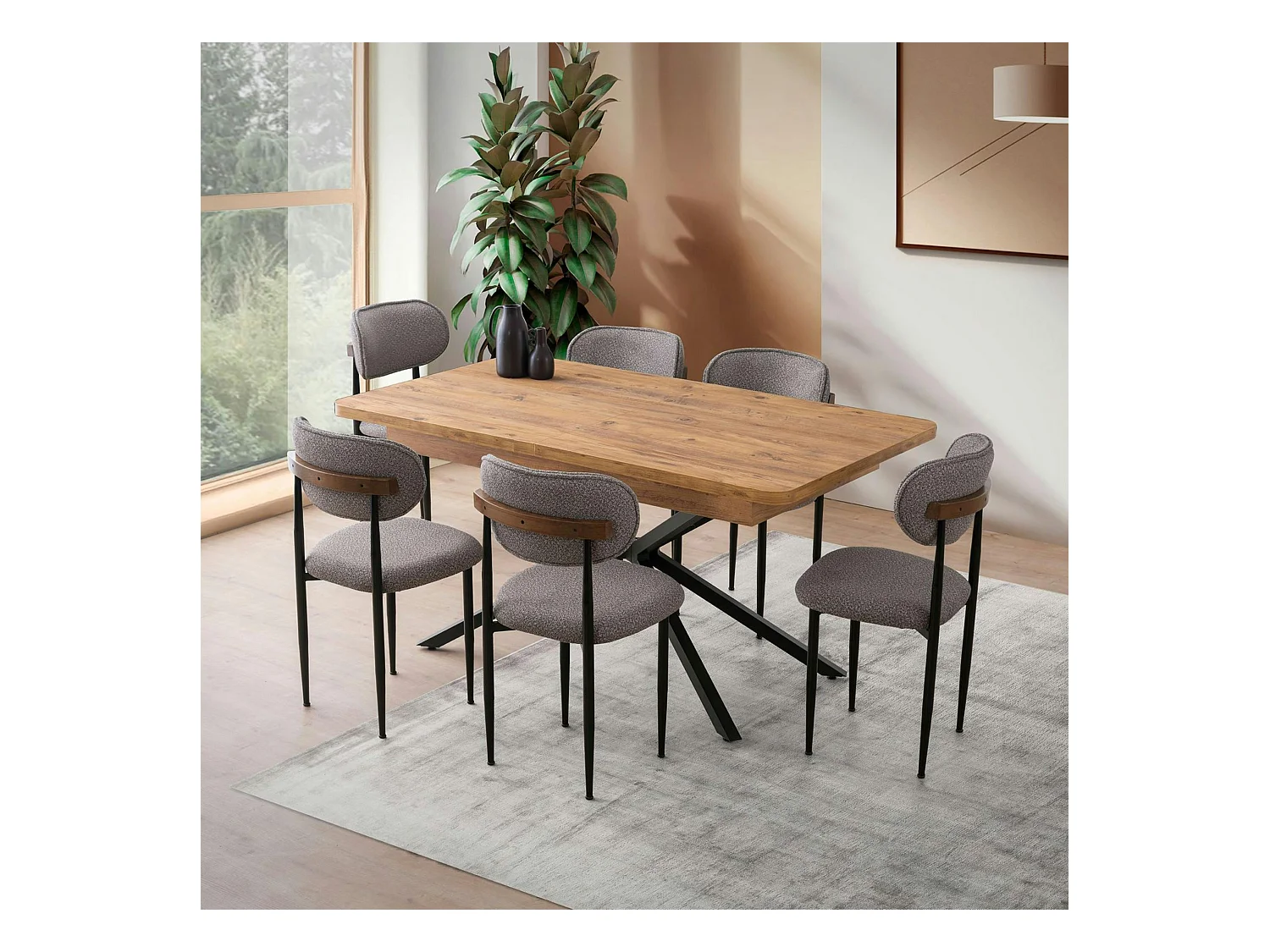 Table extensible effet chêne pied central 160-200 cm JENA