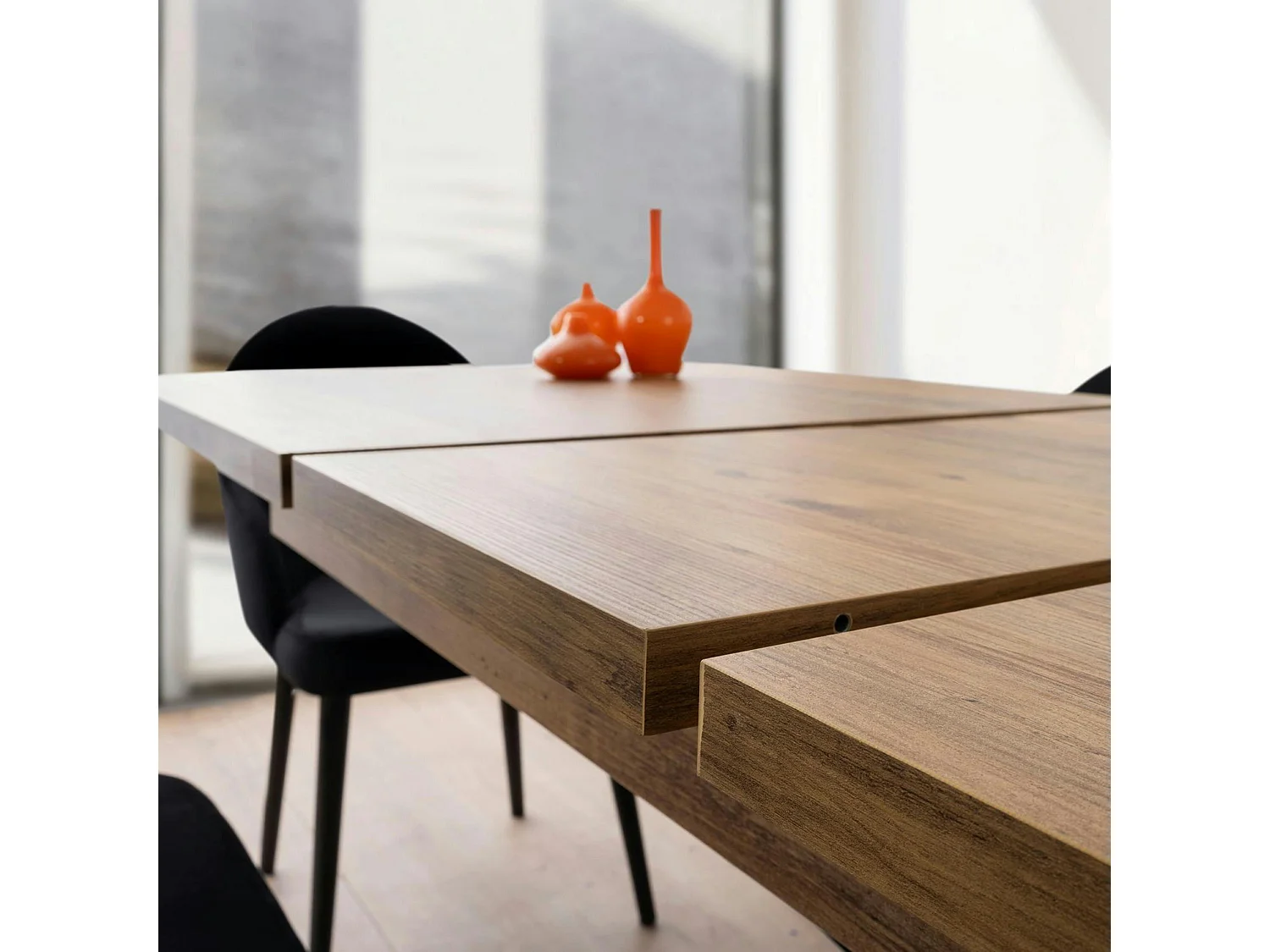 Table extensible effet chêne pied central 160-200 cm JENA