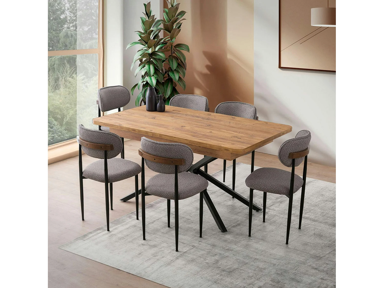 Table extensible effet chêne pied central 160-200 cm JENA