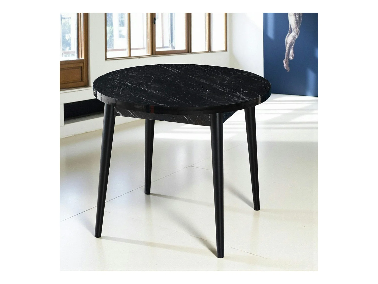 Table à manger ronde noire effet marbré Ø90 cm MARFA