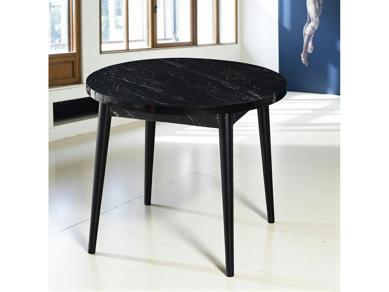 Table à manger ronde noire effet marbré Ø90 cm MARFA