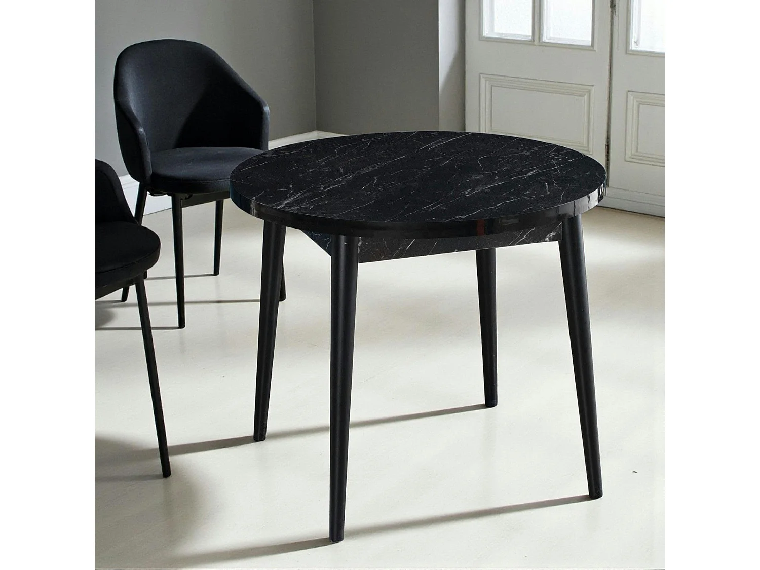 Table à manger ronde noire effet marbré Ø90 cm MARFA