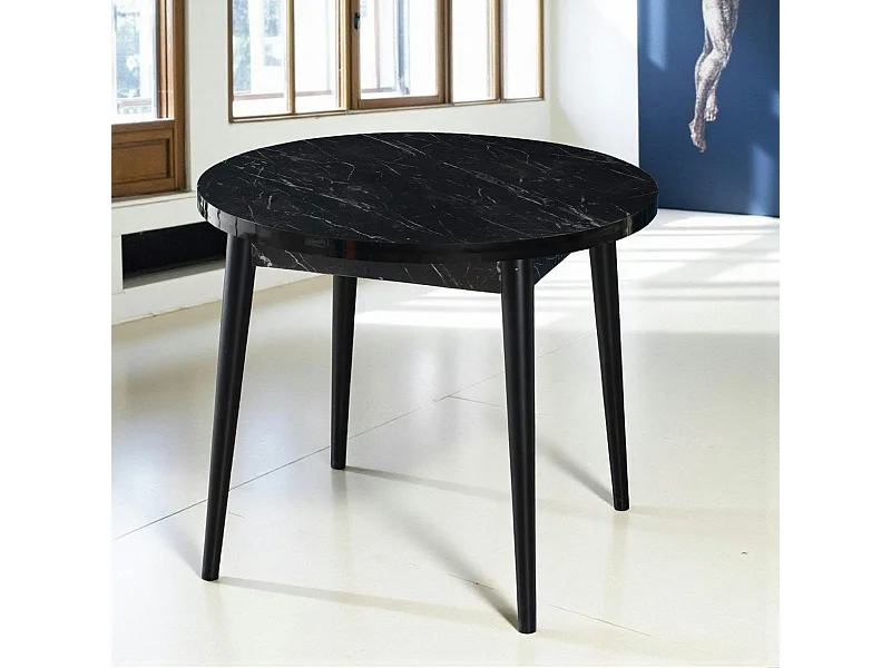 Table à manger ronde noire effet marbré Ø90 cm MARFA