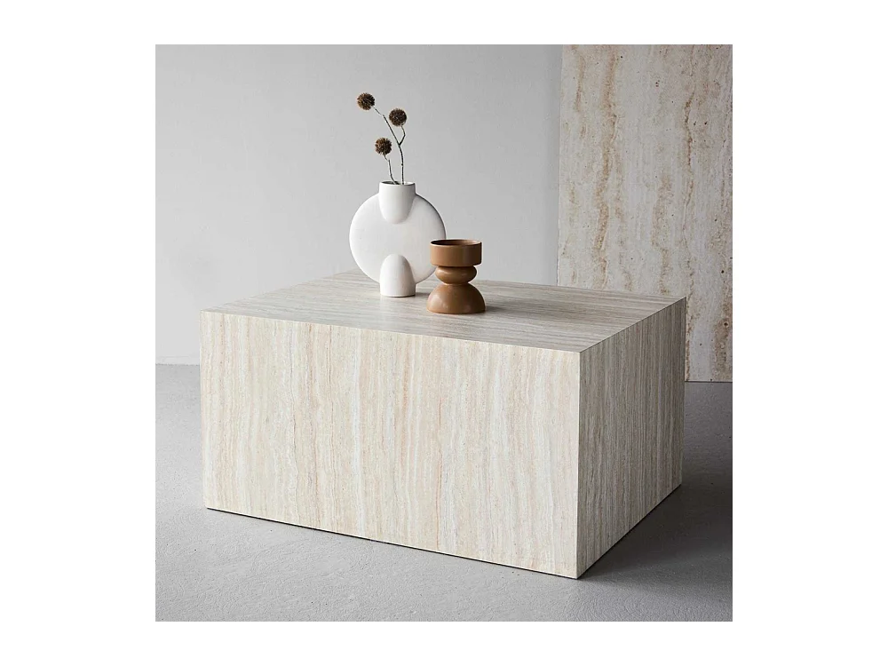 Table Basse Effet Travertin "York" 80cm Beige