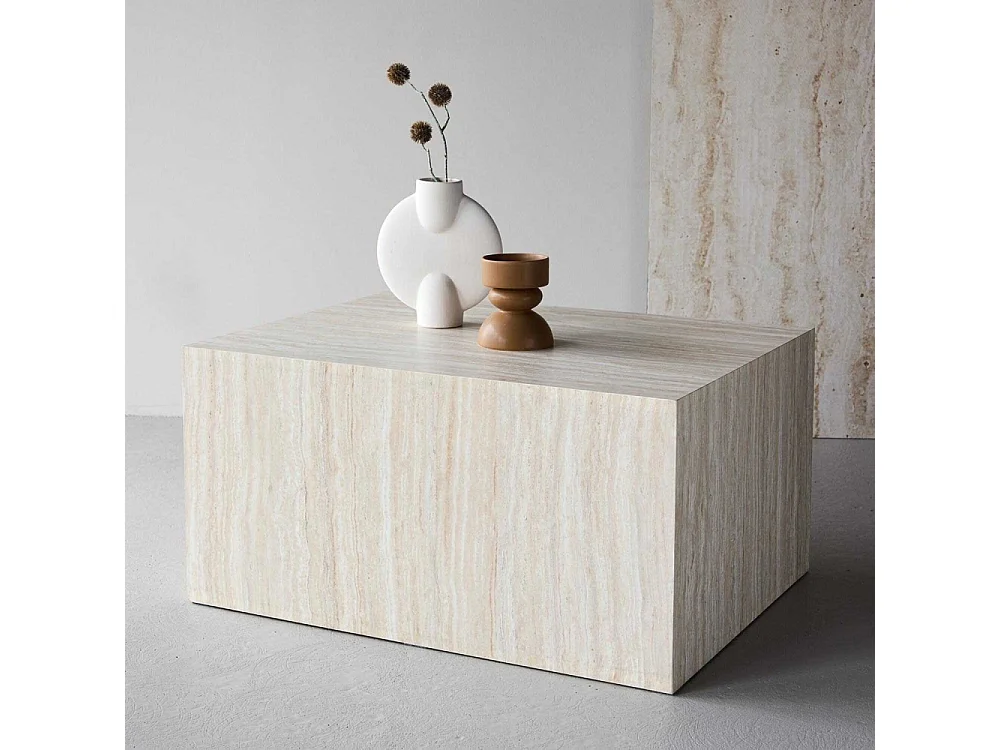 Table Basse Effet Travertin "York" 80cm Beige