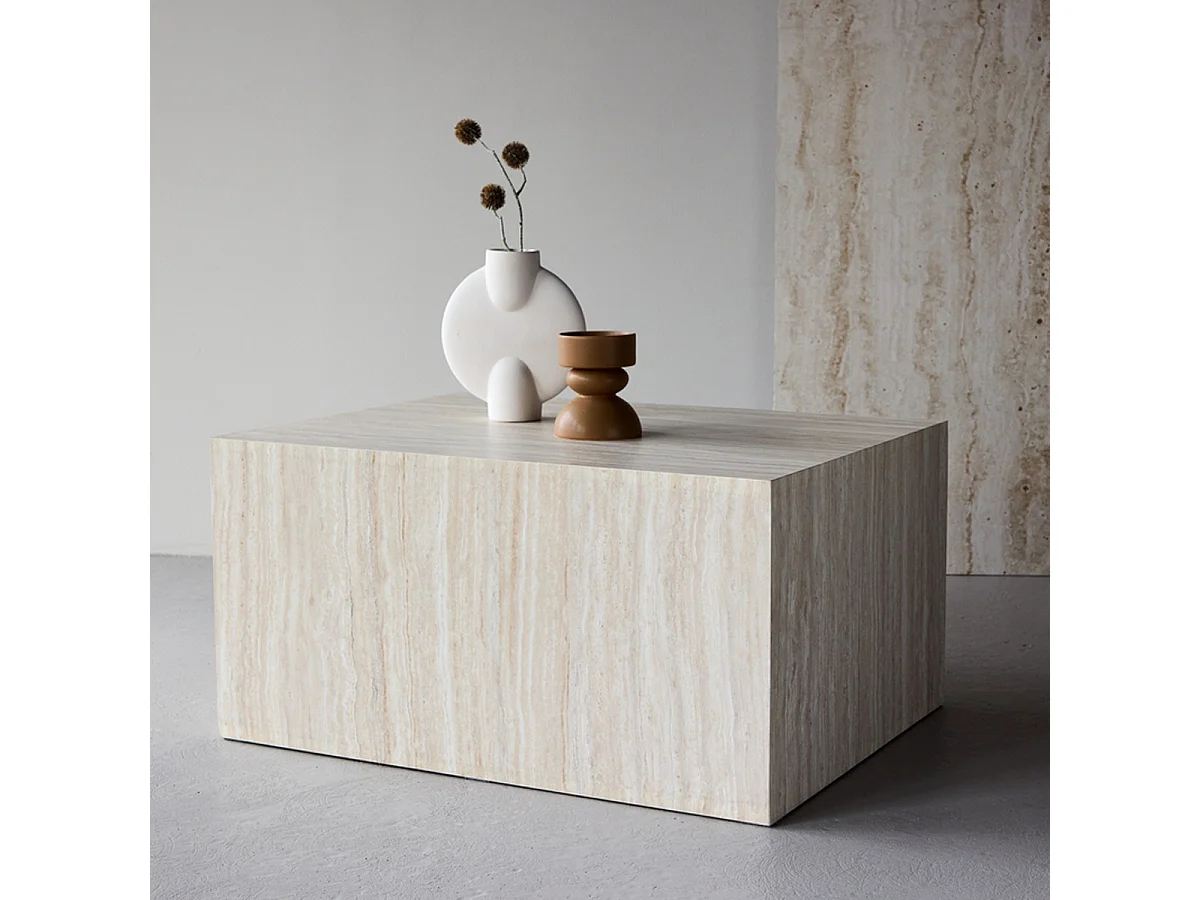 Table Basse Effet Travertin "York" 80cm Beige