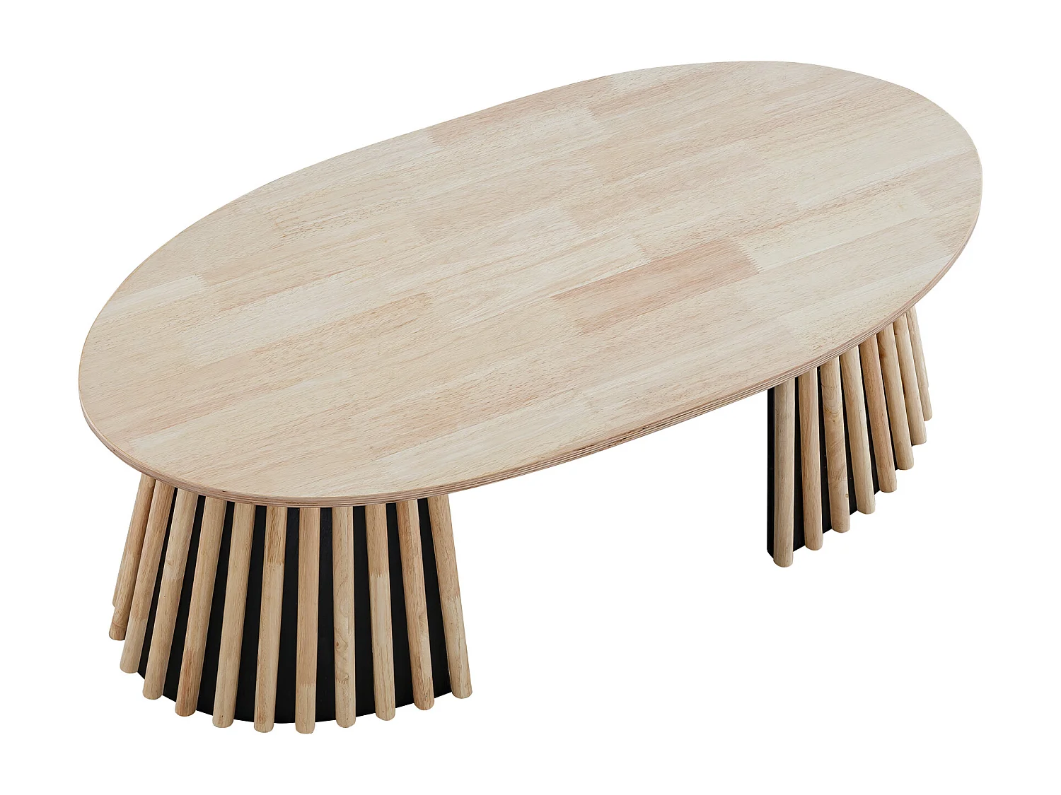 Table basse relevable ovale coloris chêne nordique/Noir - Longueur 120 X Largeur 60 x Hauteur 45,5 - 60,5 cm