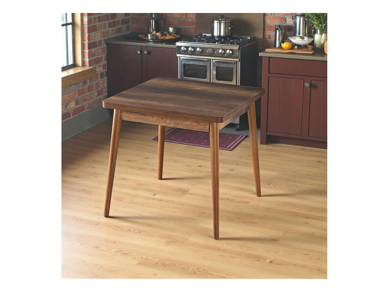 Table de cuisine carrée effet bois de noyer 80 cm MARFA