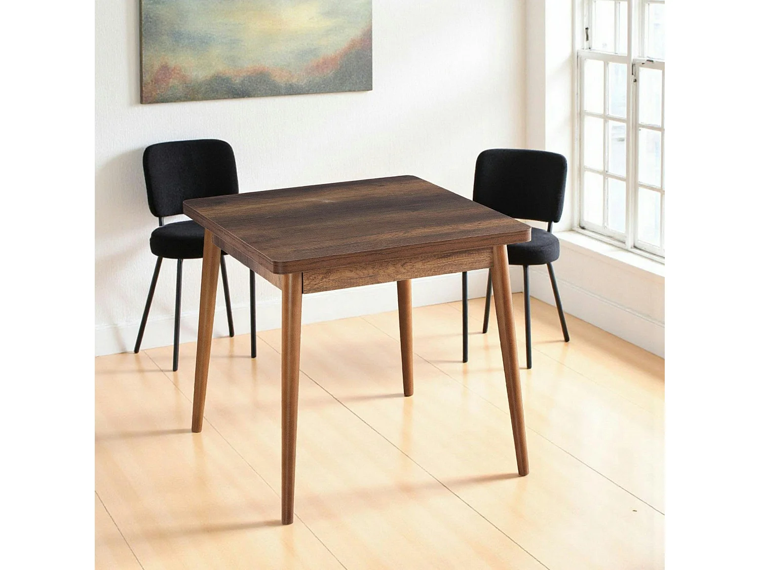 Table de cuisine carrée effet bois de noyer 80 cm MARFA
