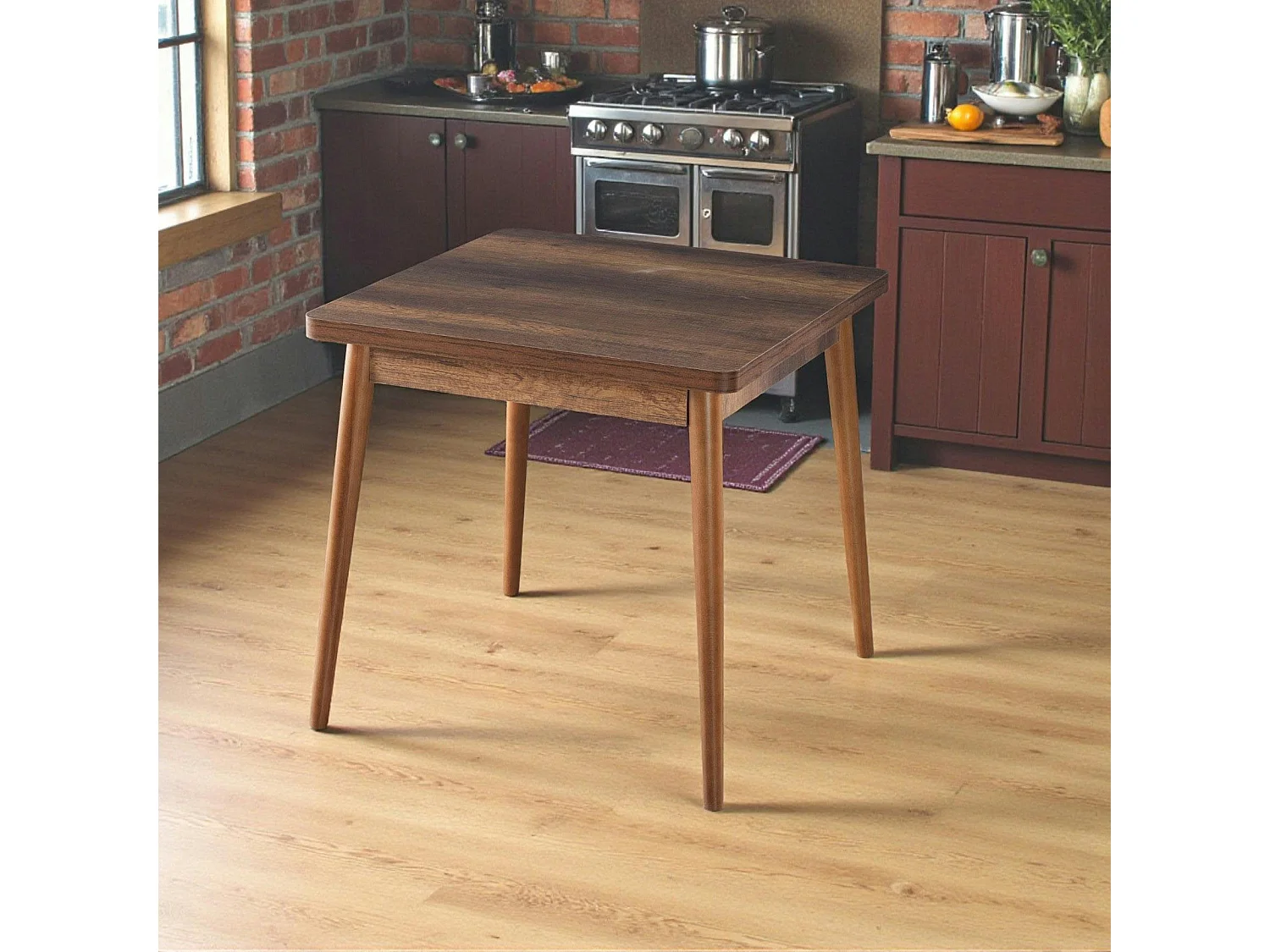 Table de cuisine carrée effet bois de noyer 80 cm MARFA