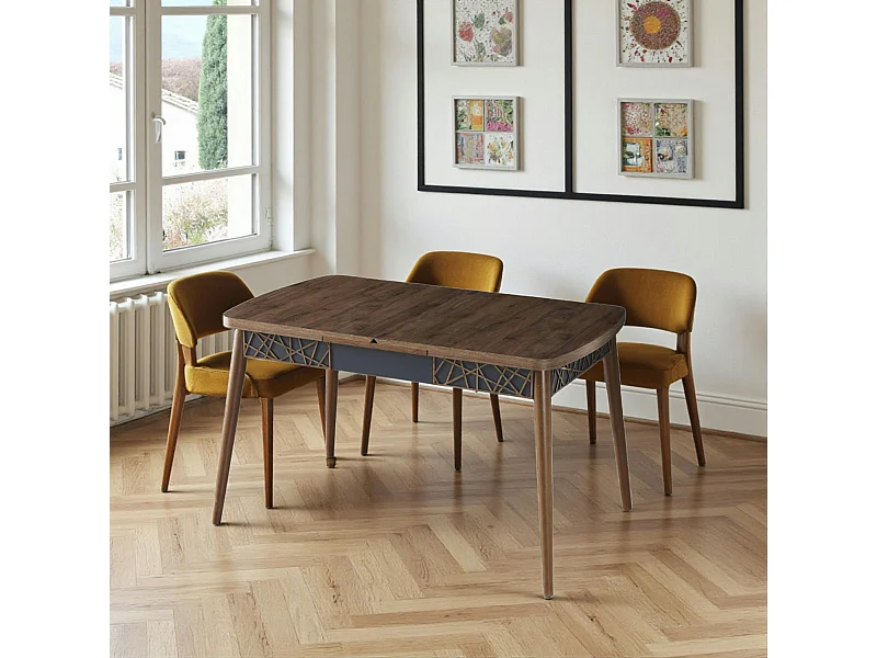 Table extensible effet noyer, décor baguettes 132-170 cm LUNOR