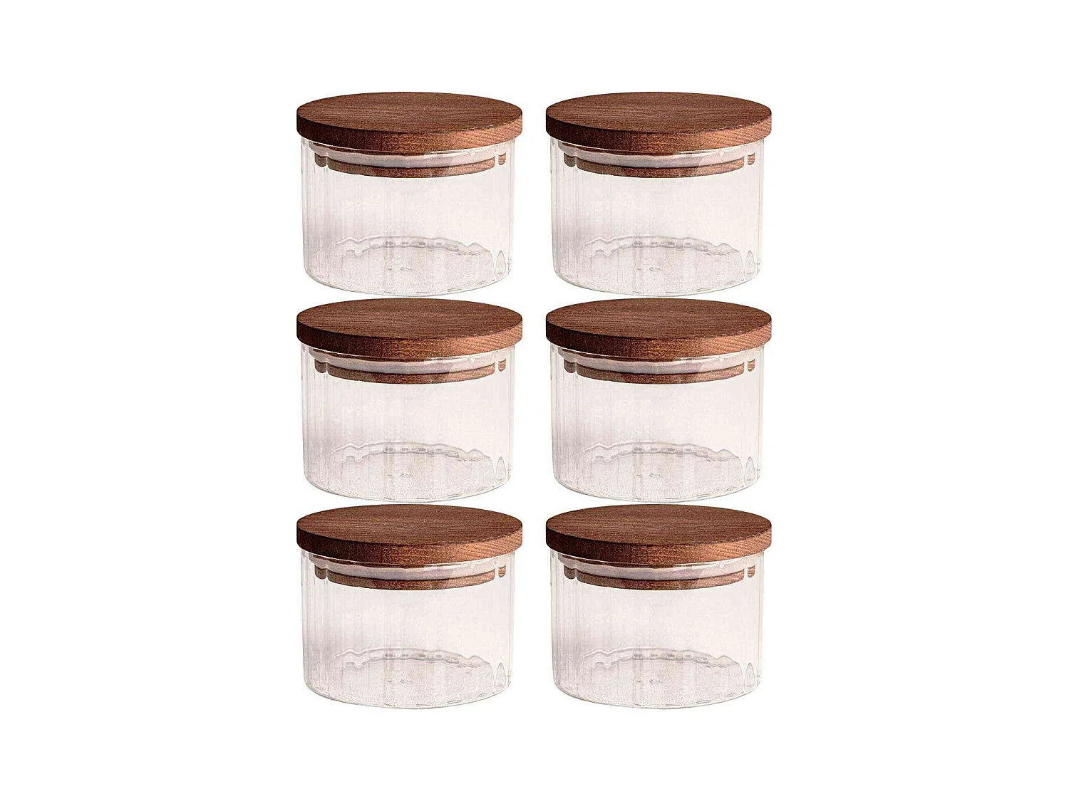 Ensemble pots en verre avec couvercle bois 6 pots ronds - Liny