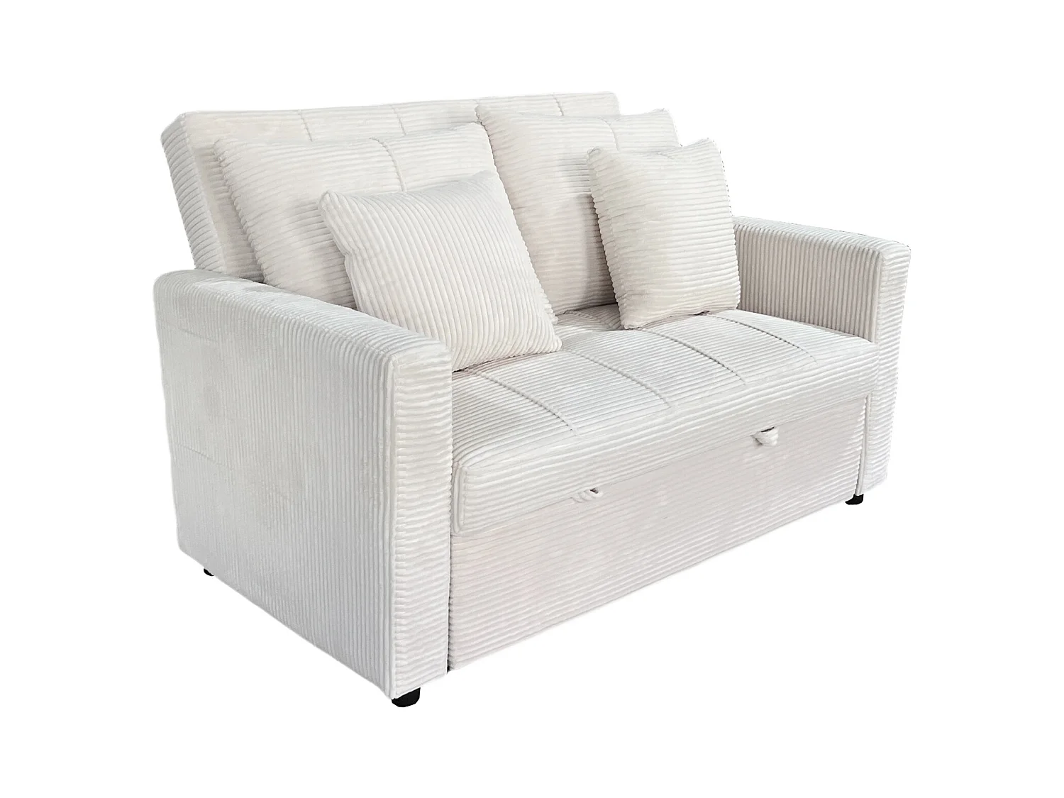 Canapé-lit, canapé 2 places convertible en velours côtelé coloris crème - Longueur 140 x Largeur 99 x Hauteur 88 cm