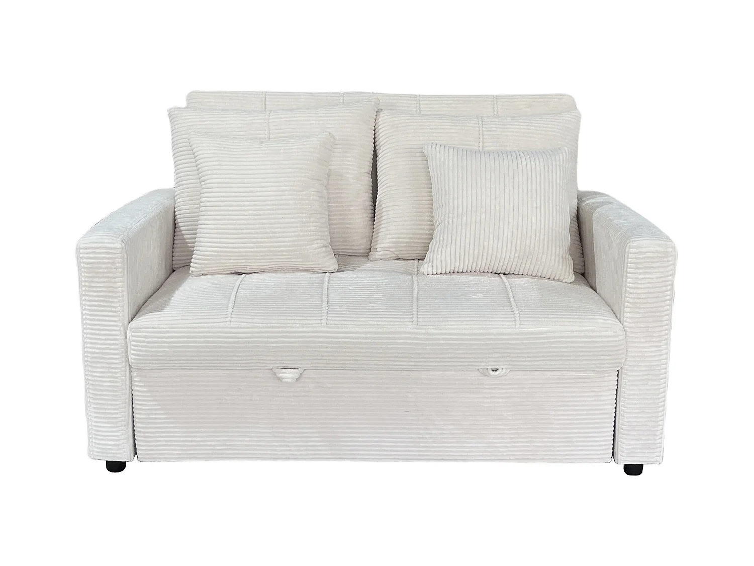 Canapé-lit, canapé 2 places convertible en velours côtelé coloris crème - Longueur 140 x Largeur 99 x Hauteur 88 cm