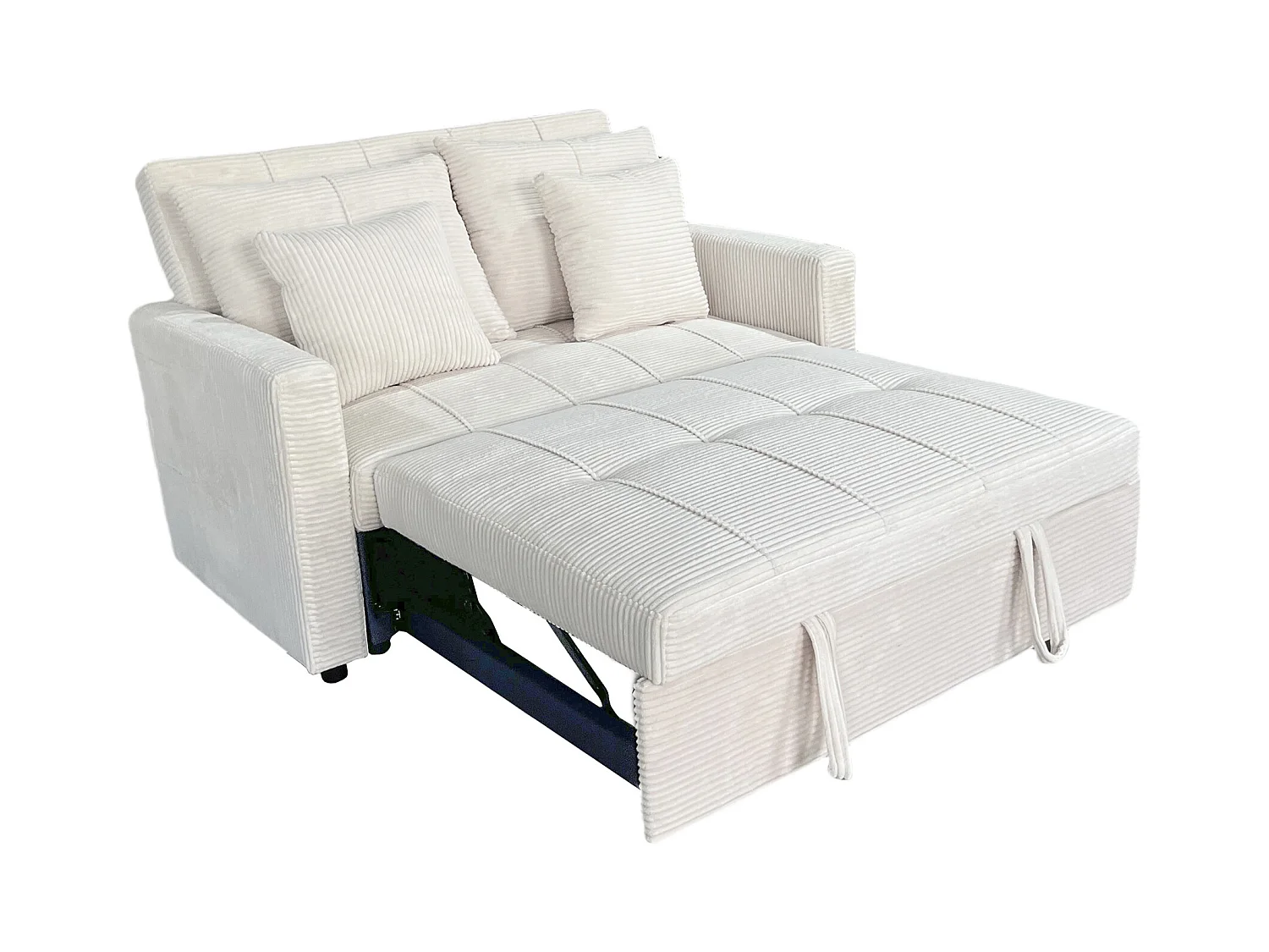 Canapé-lit, canapé 2 places convertible en velours côtelé coloris crème - Longueur 140 x Largeur 99 x Hauteur 88 cm