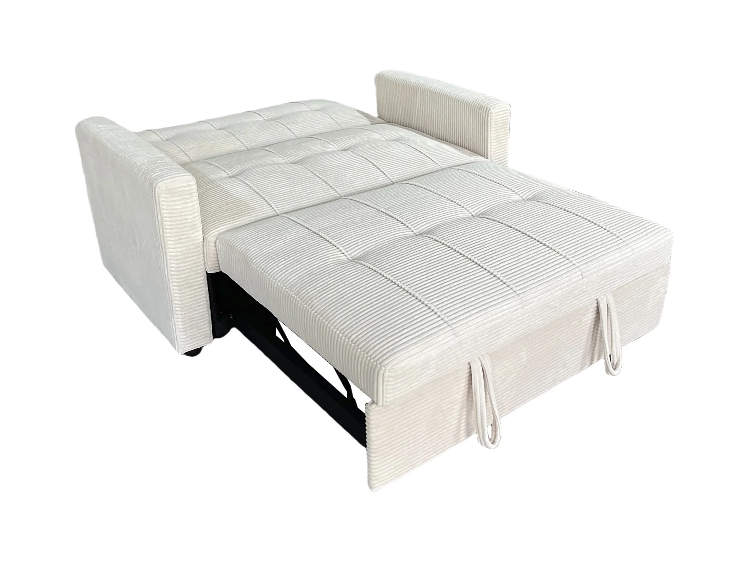 Canapé-lit, canapé 2 places convertible en velours côtelé coloris crème - Longueur 140 x Largeur 99 x Hauteur 88 cm