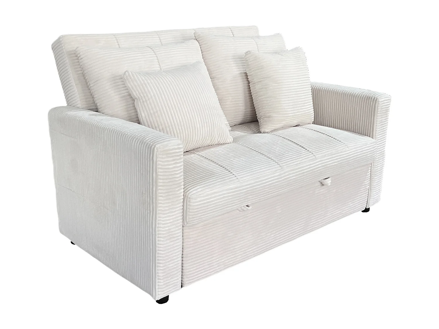 Canapé-lit, canapé 2 places convertible en velours côtelé coloris crème - Longueur 140 x Largeur 99 x Hauteur 88 cm