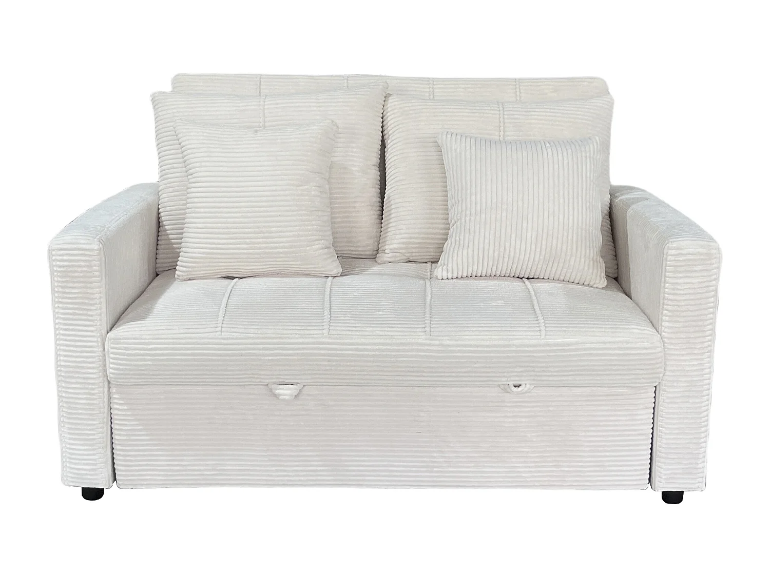 Canapé-lit, canapé 2 places convertible en velours côtelé coloris crème - Longueur 140 x Largeur 99 x Hauteur 88 cm