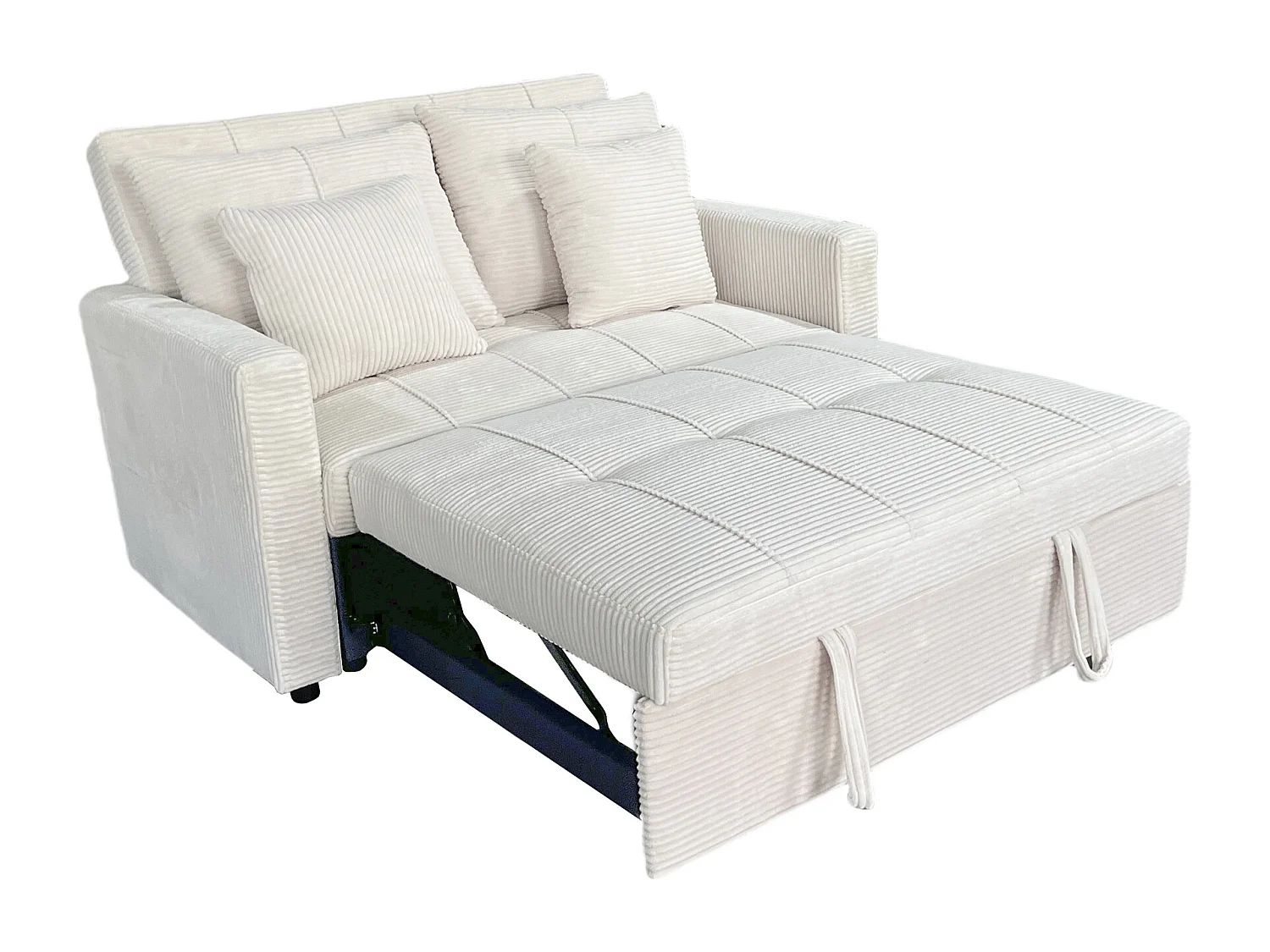 Canapé-lit, canapé 2 places convertible en velours côtelé coloris crème - Longueur 140 x Largeur 99 x Hauteur 88 cm