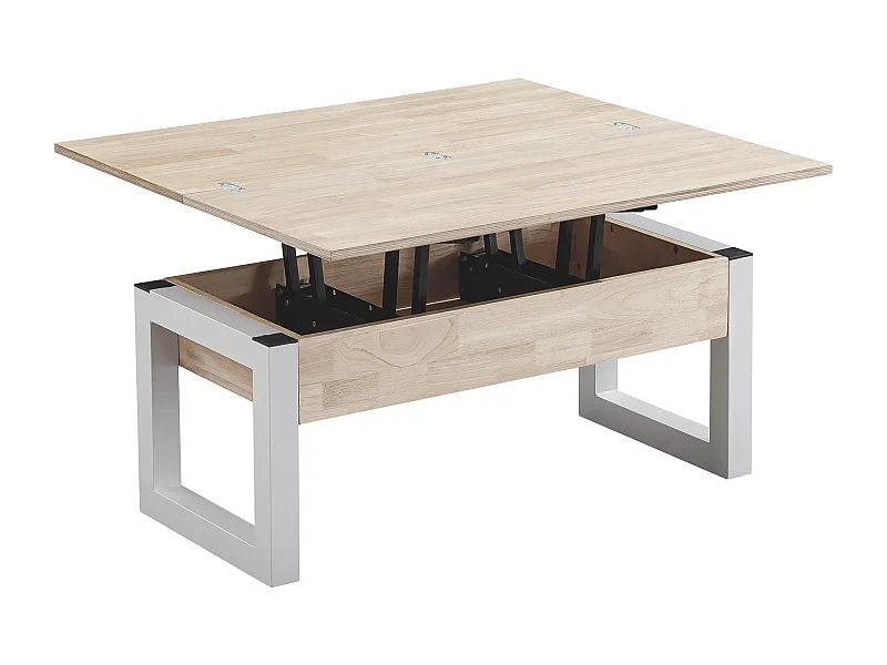 Table basse relevable et extensible coloris chêne nordique/Blanc - Longueur  110 x Profondeur 102 - 110 x Hauteur 51 cm