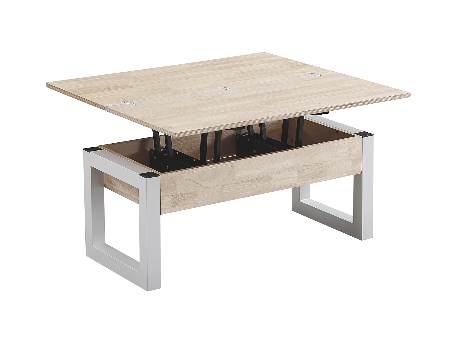 Table basse relevable et extensible coloris chêne nordique/Blanc - Longueur  110 x Profondeur 102 - 110 x Hauteur 51 cm