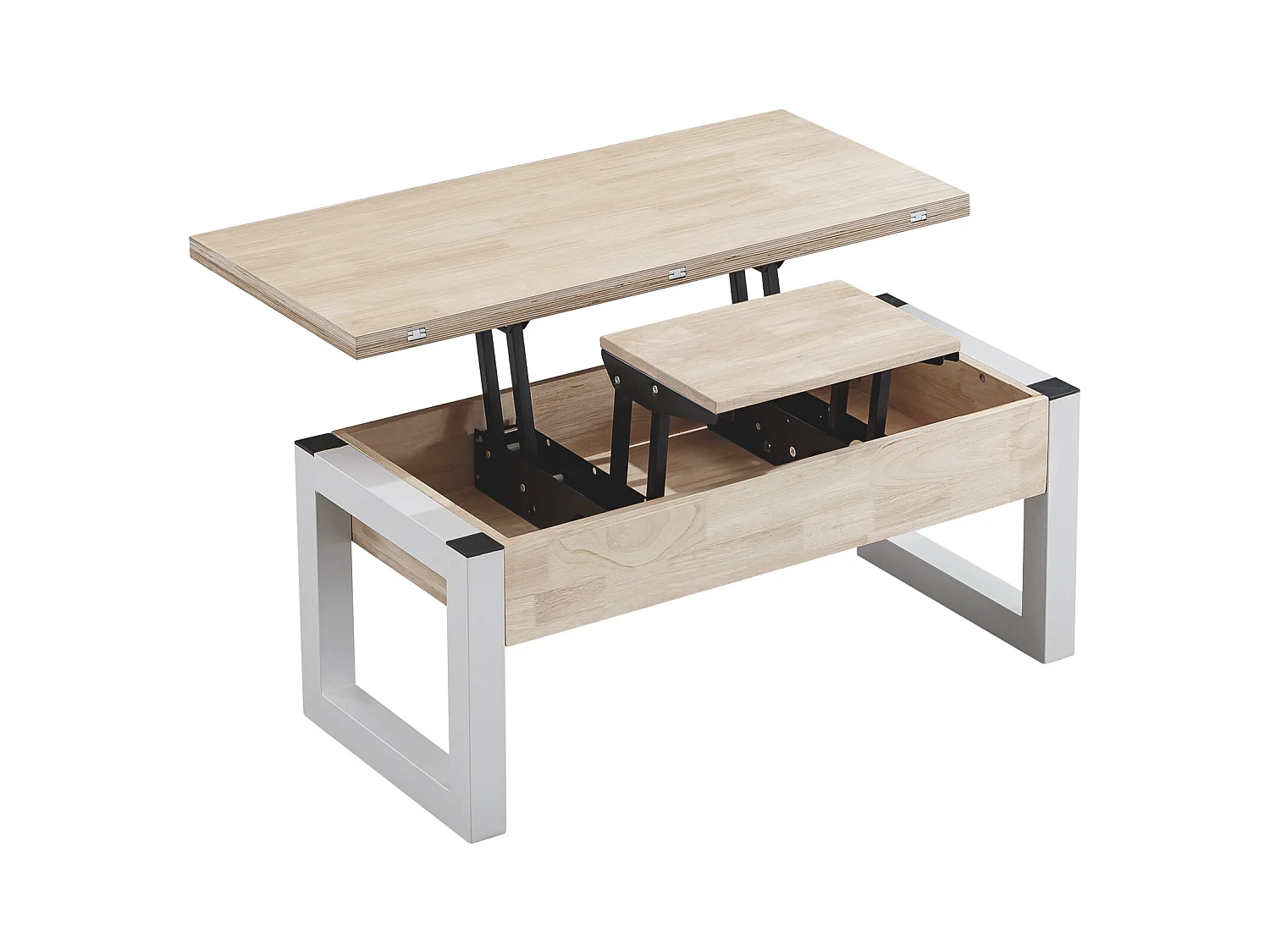 Table basse relevable et extensible coloris chêne nordique/Blanc - Longueur  110 x Profondeur 102 - 110 x Hauteur 51 cm