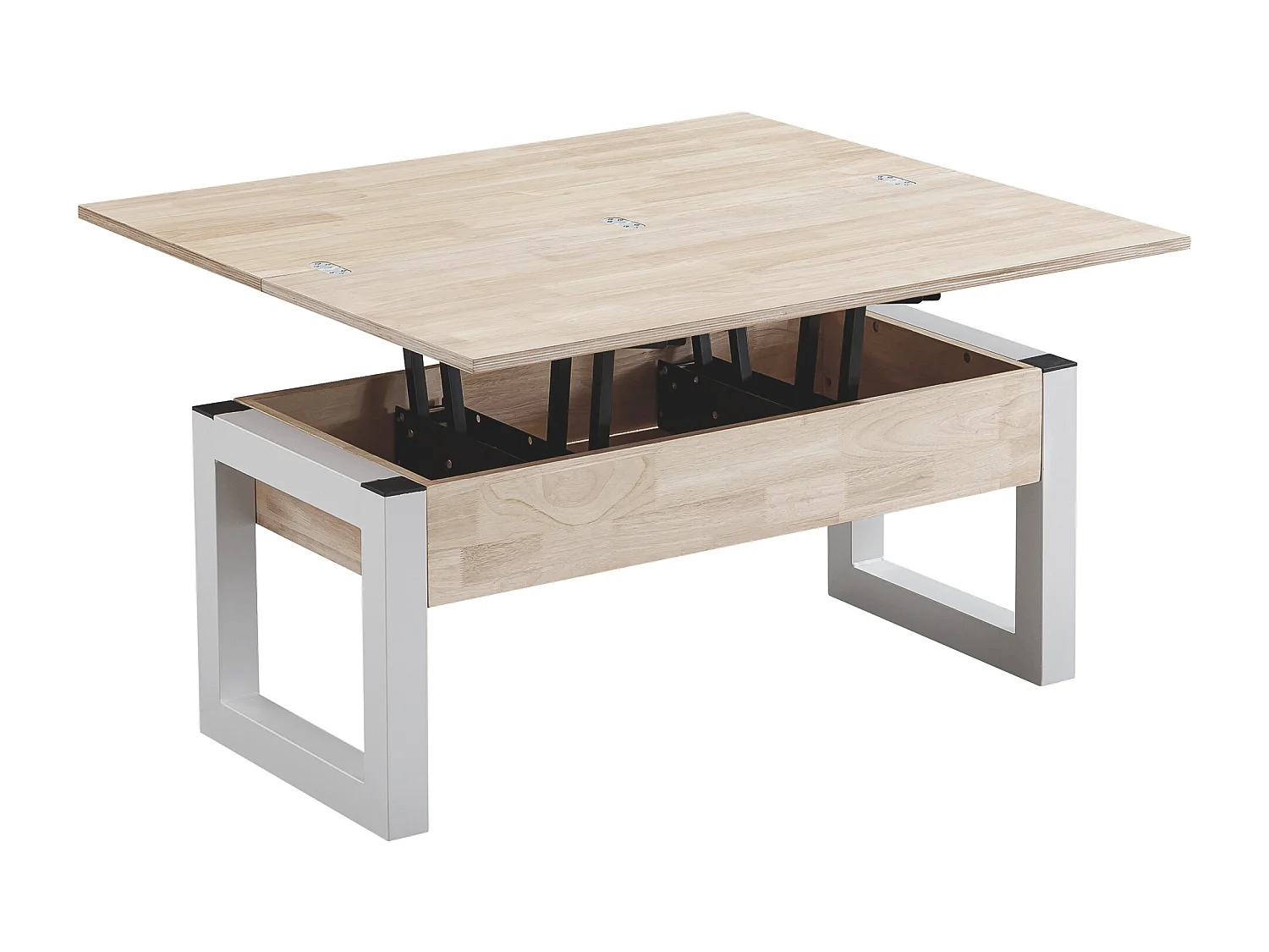 Table basse relevable et extensible coloris chêne nordique/Blanc - Longueur  110 x Profondeur 102 - 110 x Hauteur 51 cm