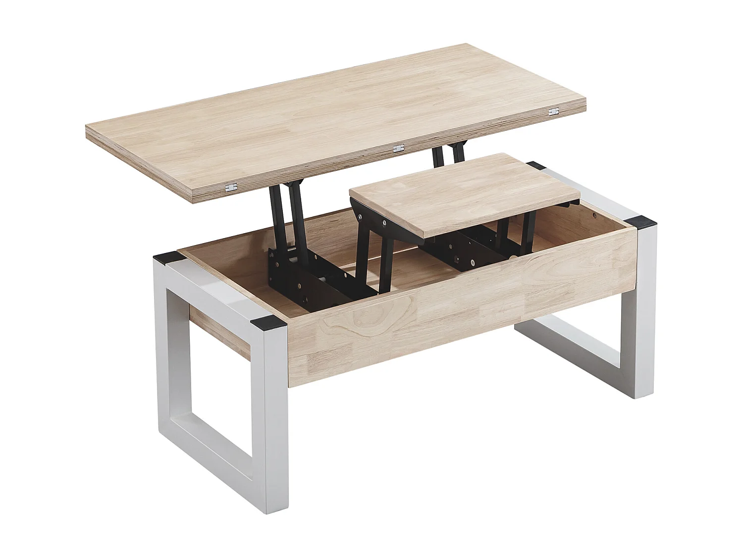 Table basse relevable et extensible coloris chêne nordique/Blanc - Longueur  110 x Profondeur 102 - 110 x Hauteur 51 cm